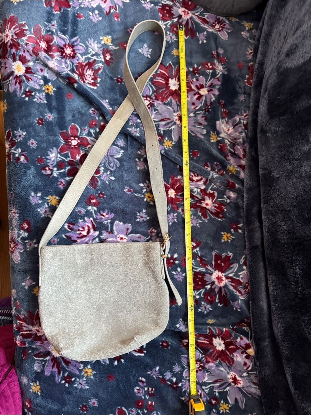 Suede Crossbody Shoulder Bag in Light Gray - Picture 11 of 12